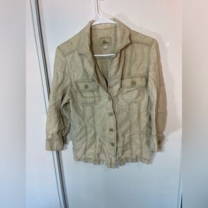 Caslon 100% Linen Utility Jacket Beige Pockets Button Up Boho Coastal Size L